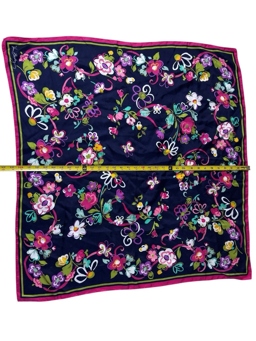 Vera Bradley Large Square Floral Scarf Navy Pink 33” Vivid Print